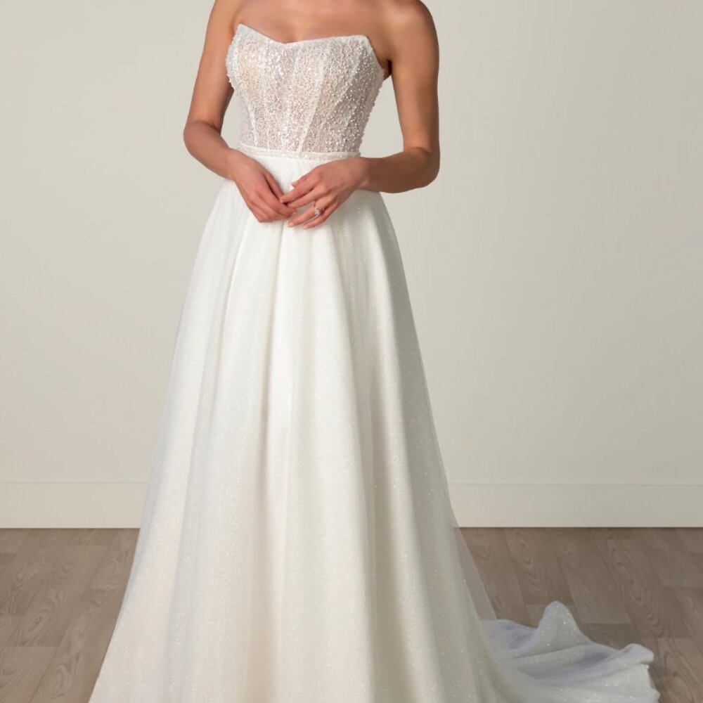 Glamorous Glitter A-Line Wedding Dress with Detachable Overskirt